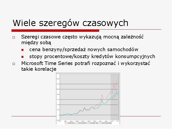 Wiele szeregów czasowych o o Szeregi czasowe często wykazują mocną zależność między sobą n