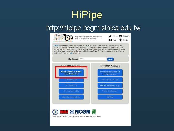 Hi. Pipe http: //hipipe. ncgm. sinica. edu. tw Hi. Pipe http: //hipipe. ncgm. sinica. edu. tw