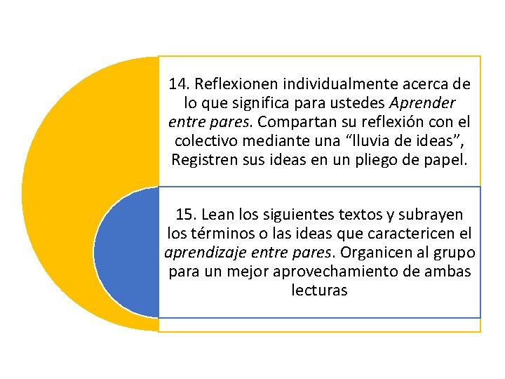 14. Reflexionen individualmente acerca de lo que significa para ustedes Aprender entre pares. Compartan