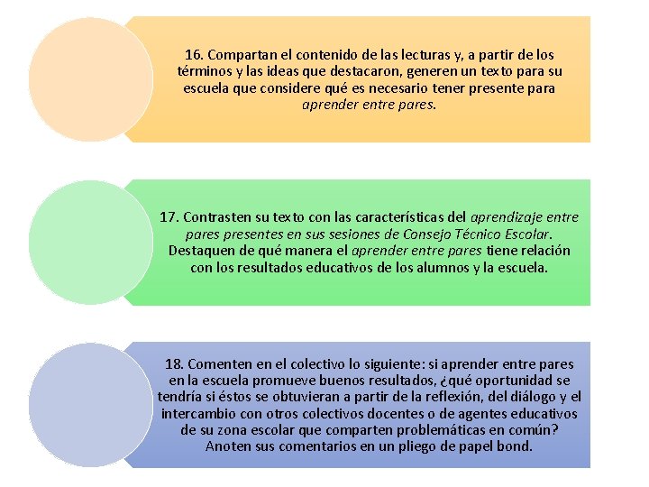 16. Compartan el contenido de las lecturas y, a partir de los términos y