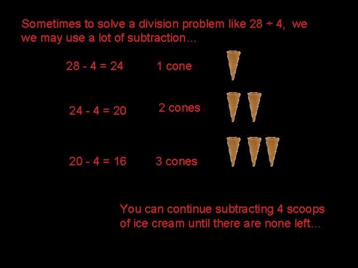 Sometimes to solve a division problem like 28 ÷ 4, we we may use Sometimes to solve a division problem like 28 ÷ 4, we we may use
