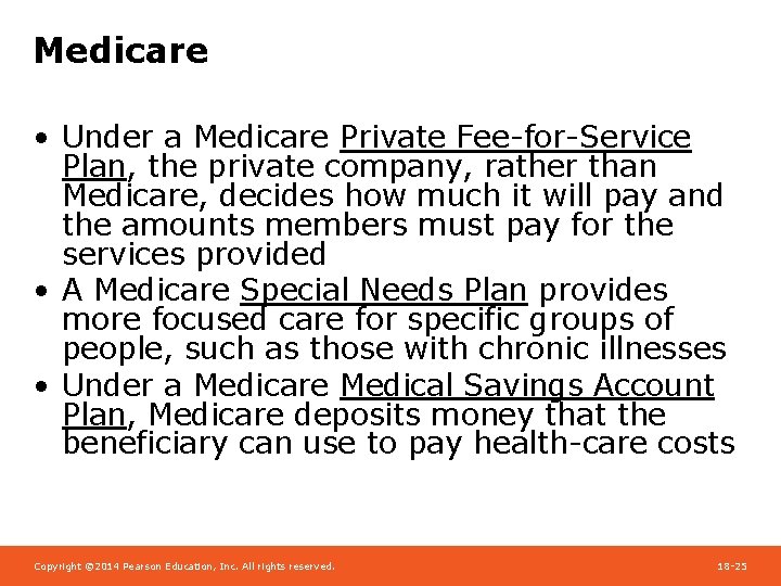 Medicare • Under a Medicare Private Fee-for-Service Plan, the private company, rather than Medicare,
