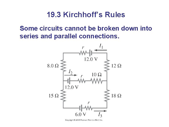 19. 3 Kirchhoff’s Rules Some circuits cannot be broken down into series and parallel