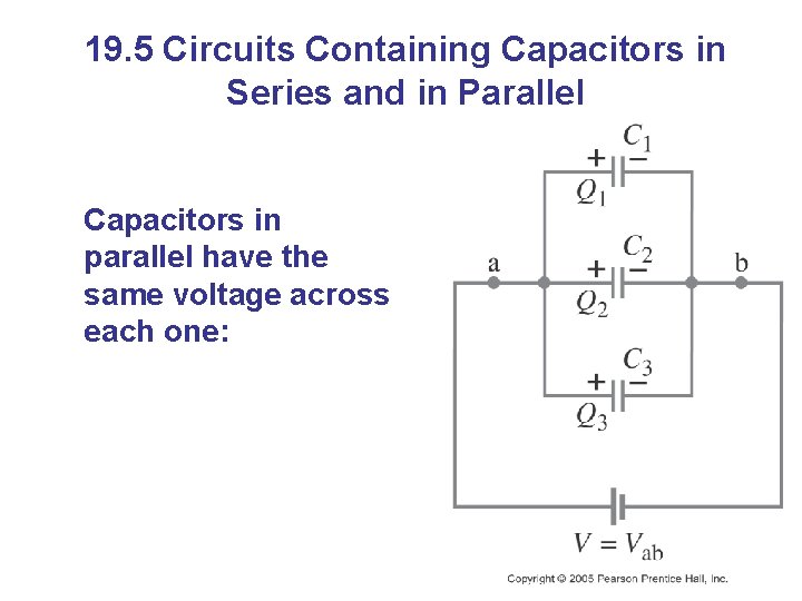 19. 5 Circuits Containing Capacitors in Series and in Parallel Capacitors in parallel have