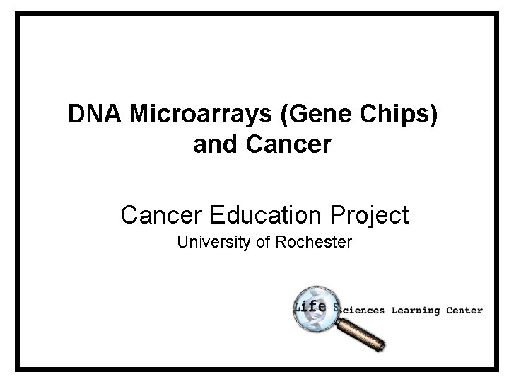 DNA Microarrays (Gene Chips) and Cancer Education Project University of Rochester 