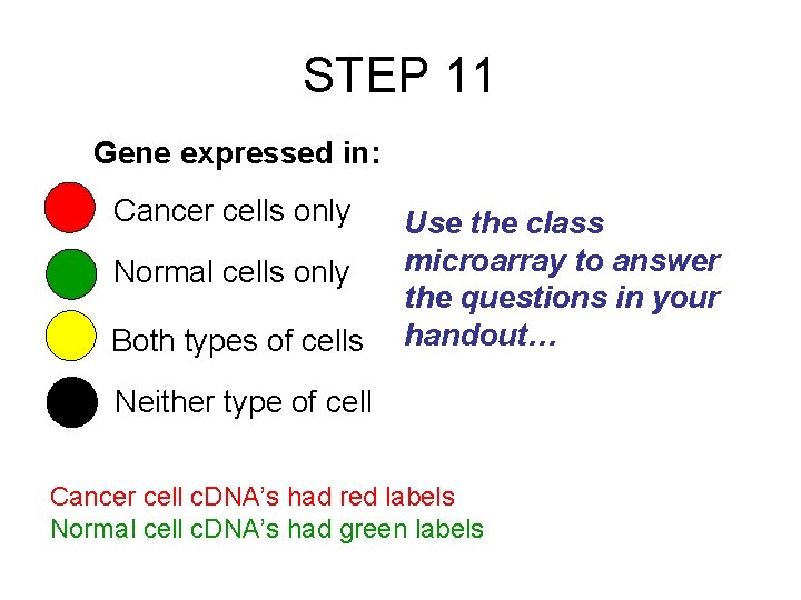 STEP 11 Gene expressed in: Cancer cells only Normal cells only Both types of
