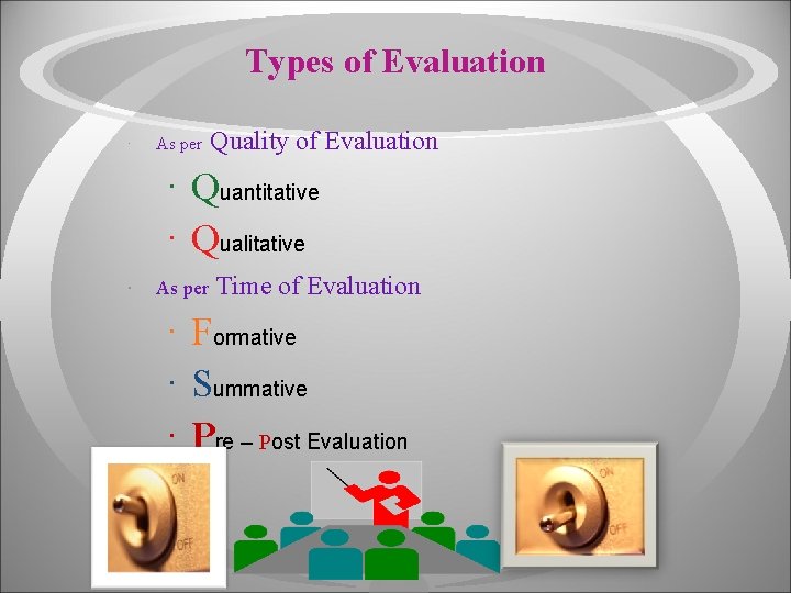 Types of Evaluation · As per Quality of Evaluation · Quantitative · Qualitative ·