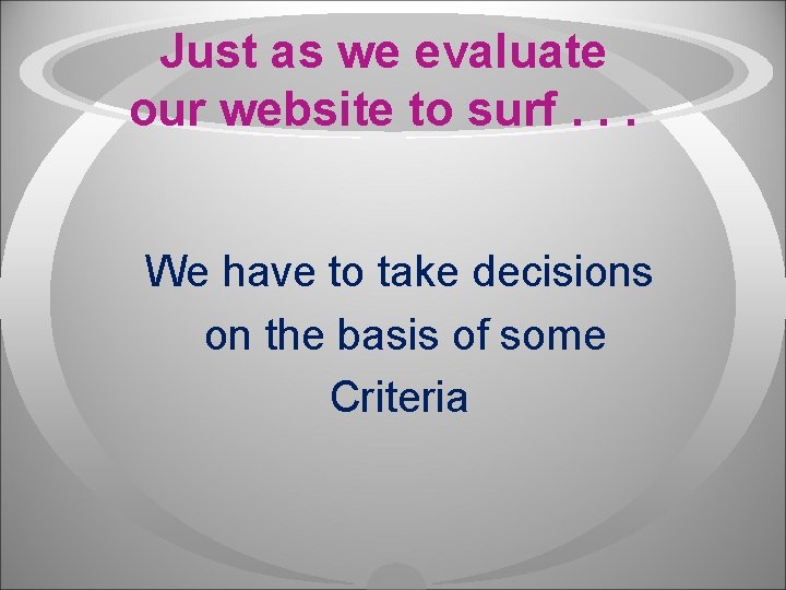 Just as we evaluate our website to surf. . . We have to take