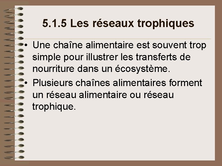 5. 1. 5 Les réseaux trophiques • Une chaîne alimentaire est souvent trop simple 5. 1. 5 Les réseaux trophiques • Une chaîne alimentaire est souvent trop simple