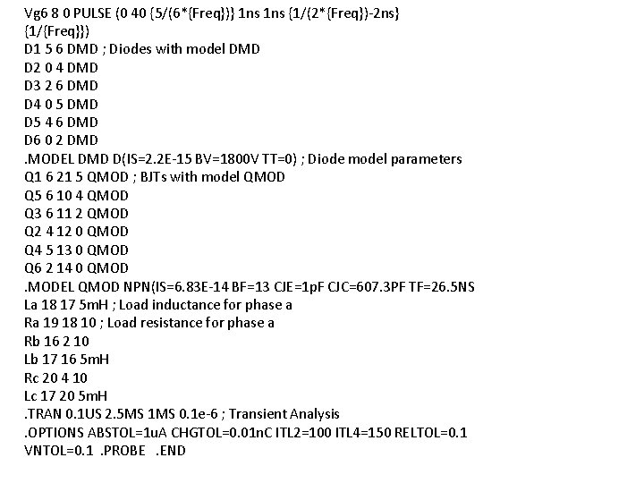 Vg 6 8 0 PULSE (0 40 {5/(6*{Freq})} 1 ns {1/(2*{Freq})-2 ns} {1/{Freq}}) D