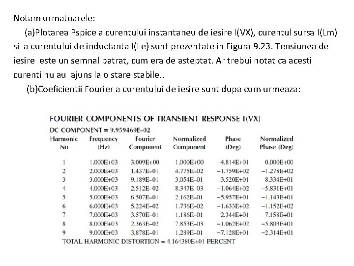 Notam urmatoarele: (a)Plotarea Pspice a curentului instantaneu de iesire I(VX), curentul sursa I(Lm) si