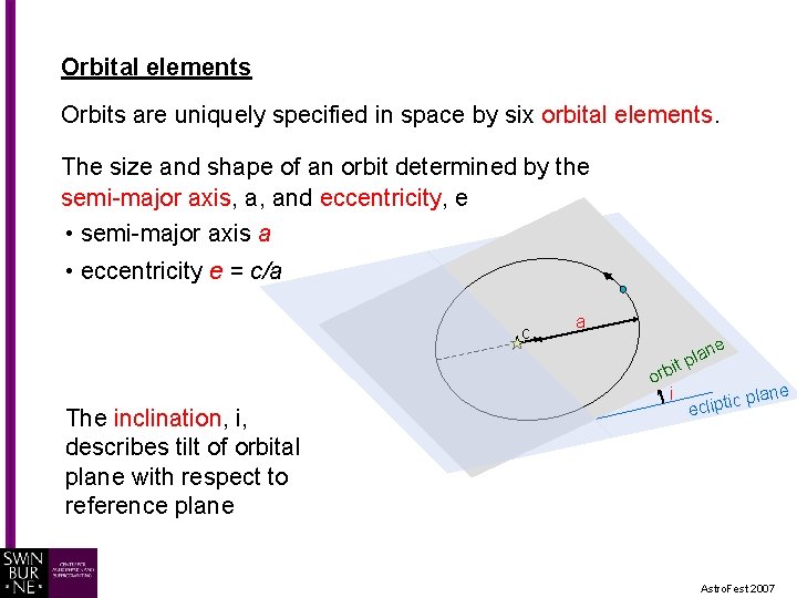 Orbital elements Orbits are uniquely specified in space by six orbital elements. The size