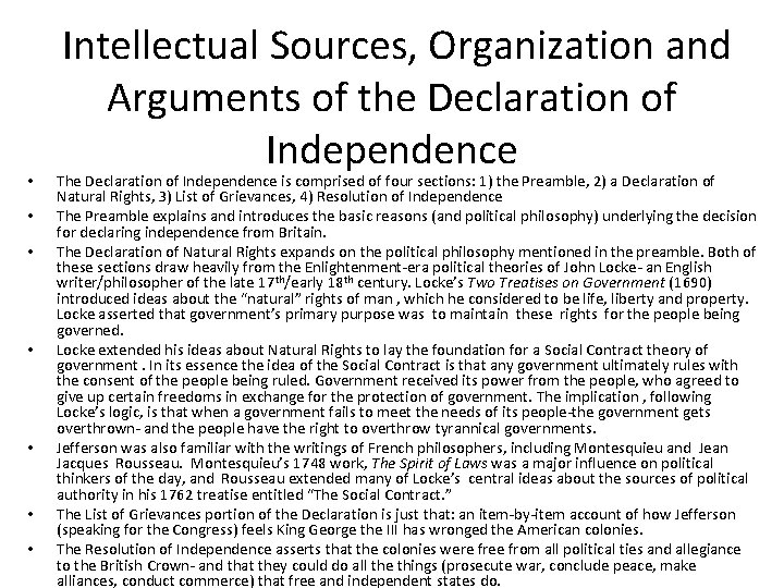  • • Intellectual Sources, Organization and Arguments of the Declaration of Independence The
