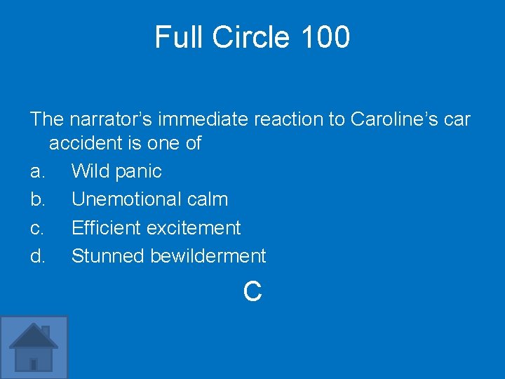 Full Circle 100 The narrator’s immediate reaction to Caroline’s car accident is one of