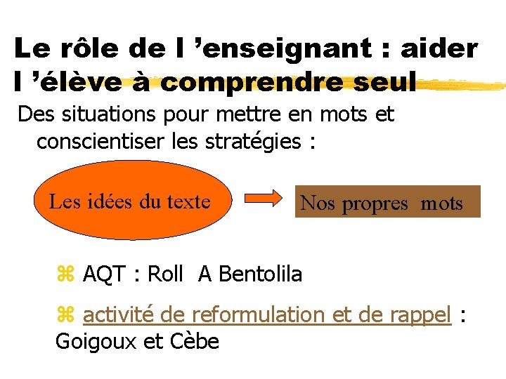 Le rôle de l ’enseignant : aider l ’élève à comprendre seul Des situations