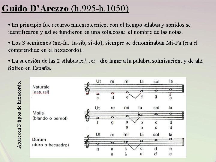 Guido D’Arezzo (h. 995 -h. 1050) • En principio fue recurso mnemotecnico, con el