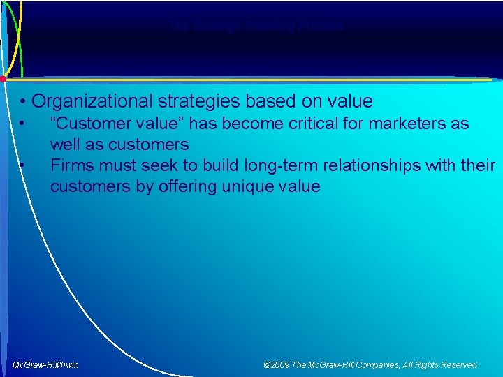 The Strategic Planning Process • Organizational strategies based on value • • “Customer value”