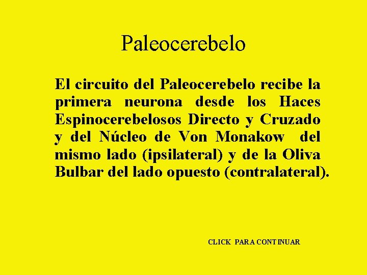 Paleocerebelo El circuito del Paleocerebelo recibe la primera neurona desde los Haces Espinocerebelosos Directo