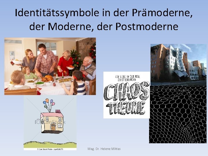 Identitätssymbole in der Prämoderne, der Moderne, der Postmoderne Mag. Dr. Helene Miklas 