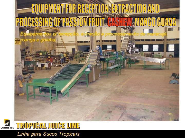 Equipamentos p/ recepção, extração e processamento de maracujá, manga e goiaba. Linha para Sucos