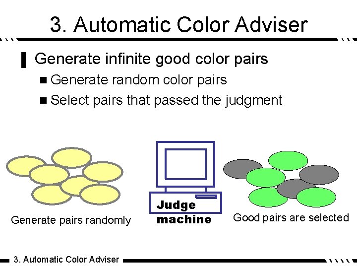 3. Automatic Color Adviser ▌ Generate infinite good color pairs n Generate random color