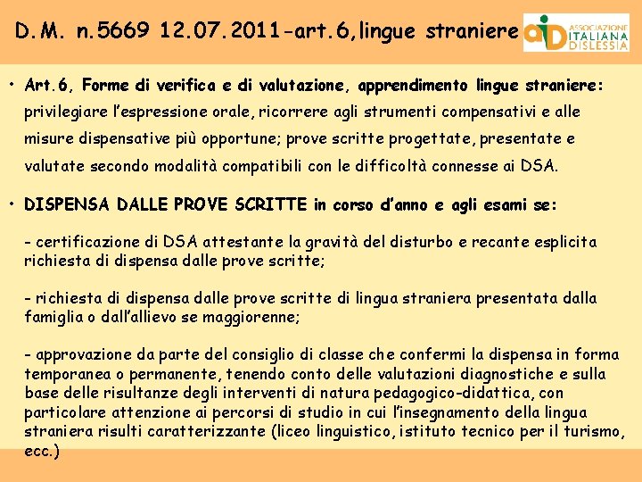 D. M. n. 5669 12. 07. 2011 -art. 6, lingue straniere • Art. 6,