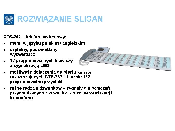 ROZWIĄZANIE SLICAN CTS-202 – telefon systemowy: menu w języku polskim / angielskim czytelny, podświetlany