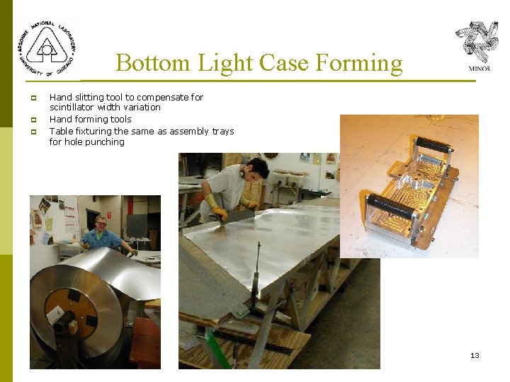 Bottom Light Case Forming p p p Hand slitting tool to compensate for scintillator Bottom Light Case Forming p p p Hand slitting tool to compensate for scintillator