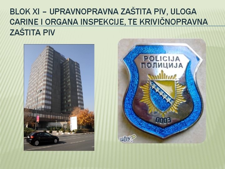 BLOK XI – UPRAVNOPRAVNA ZAŠTITA PIV, ULOGA CARINE I ORGANA INSPEKCIJE, TE KRIVIČNOPRAVNA ZAŠTITA