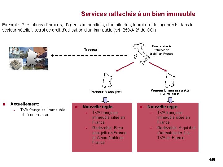 Services rattachés à un bien immeuble Exemple: Prestations d’experts, d’agents immobiliers, d’architectes, fourniture de Services rattachés à un bien immeuble Exemple: Prestations d’experts, d’agents immobiliers, d’architectes, fourniture de