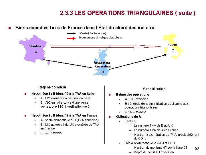 2. 3. 3 LES OPERATIONS TRIANGULAIRES ( suite ) < Biens expédiés hors de 2. 3. 3 LES OPERATIONS TRIANGULAIRES ( suite ) < Biens expédiés hors de