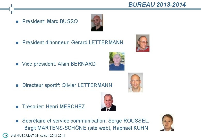 BUREAU 2013 -2014 13 n Président: Marc BUSSO n Président d’honneur: Gérard LETTERMANN n BUREAU 2013 -2014 13 n Président: Marc BUSSO n Président d’honneur: Gérard LETTERMANN n