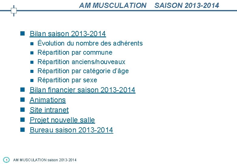 AM MUSCULATION n Bilan saison 2013 -2014 n n n n n 1 Évolution AM MUSCULATION n Bilan saison 2013 -2014 n n n n n 1 Évolution