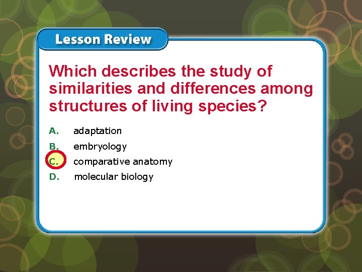 Lesson 3 – LR 3 Which describes the study of similarities and differences among