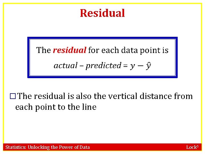 Residual � The residual is also the vertical distance from each point to the