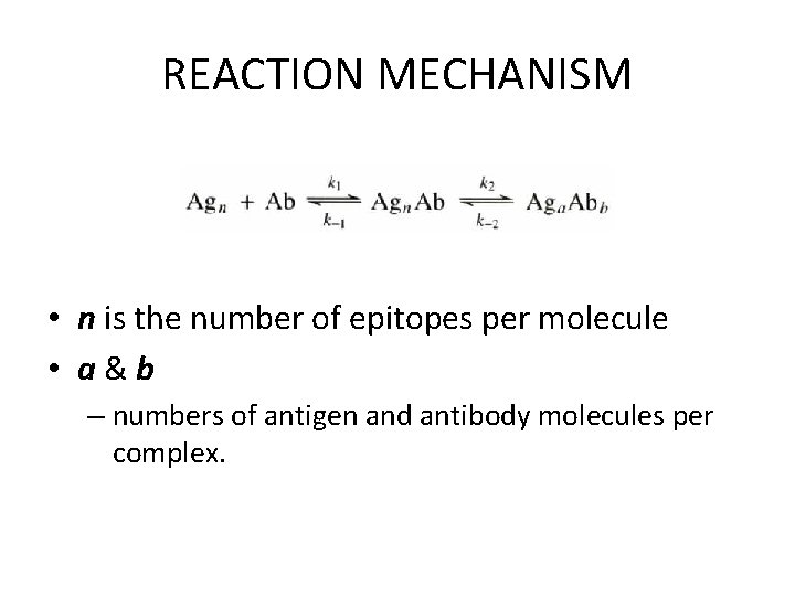 REACTION MECHANISM • n is the number of epitopes per molecule • a&b –
