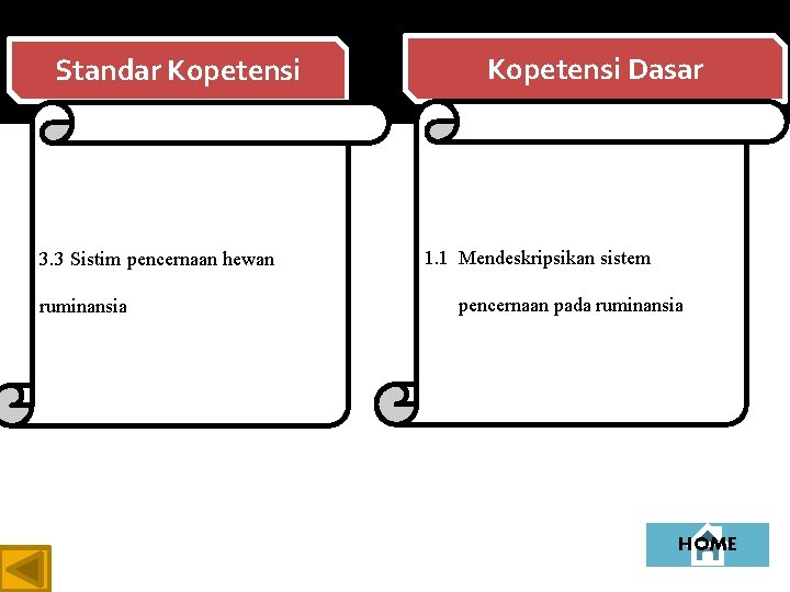Standar Kopetensi 3. 3 Sistim pencernaan hewan ruminansia Kopetensi Dasar 1. 1 Mendeskripsikan sistem