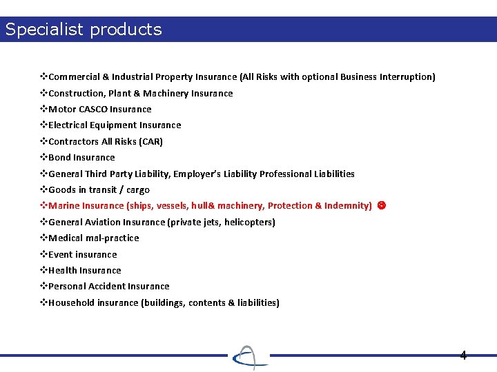 Specialist products v. Commercial & Industrial Property Insurance (All Risks with optional Business Interruption)