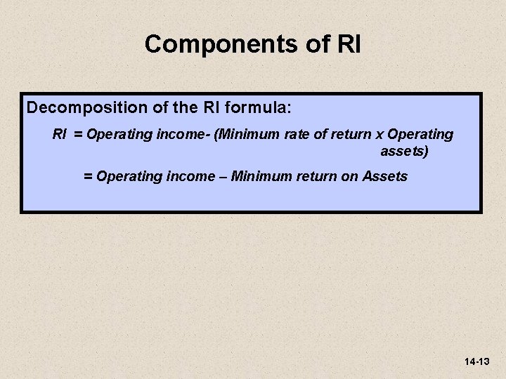 Components of RI Decomposition of the RI formula: RI = Operating income- (Minimum rate