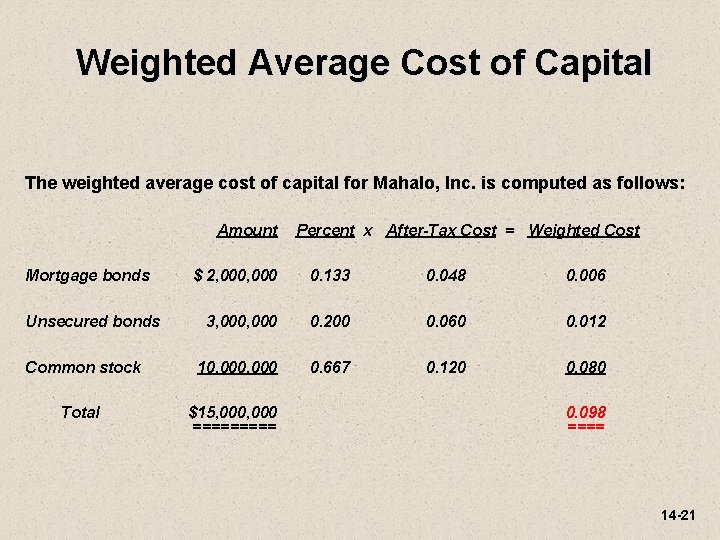 Weighted Average Cost of Capital The weighted average cost of capital for Mahalo, Inc.