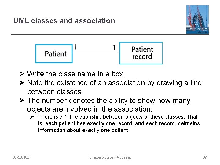 UML classes and association Ø Write the class name in a box Ø Note