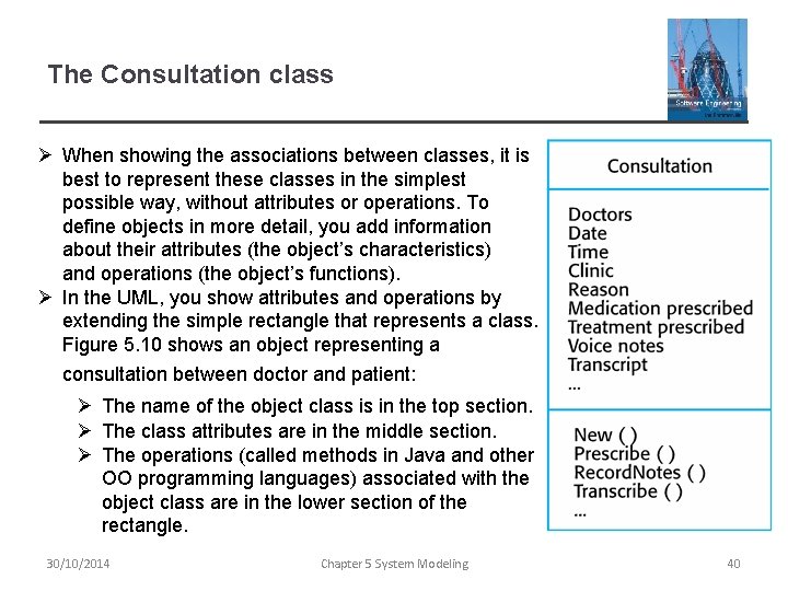 The Consultation class Ø When showing the associations between classes, it is best to