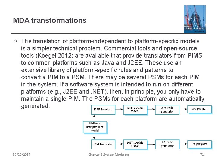 MDA transformations ² The translation of platform-independent to platform-specific models is a simpler technical