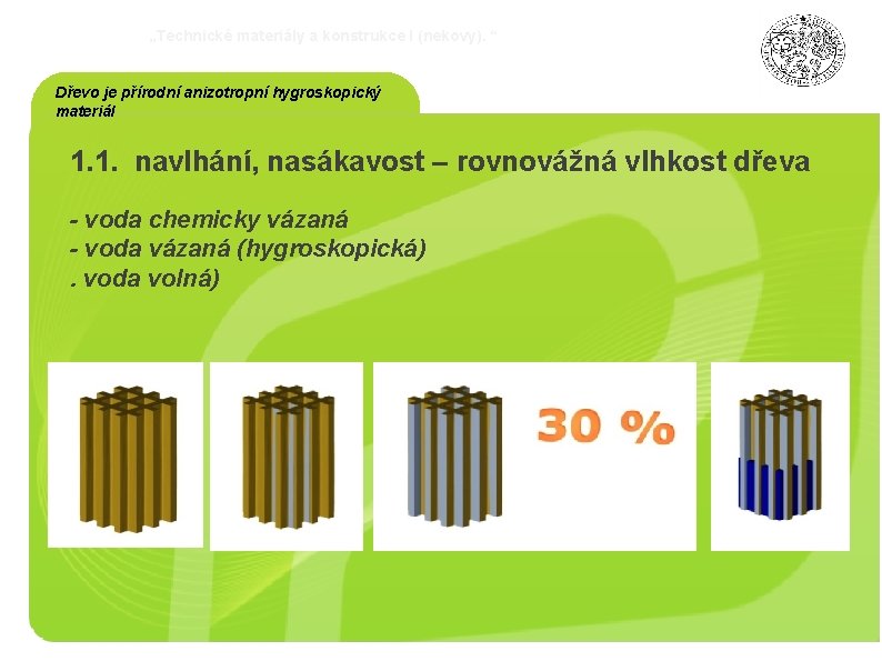 „Technické materiály a konstrukce I (nekovy). “ Dřevo je přírodní anizotropní hygroskopický materiál 1.