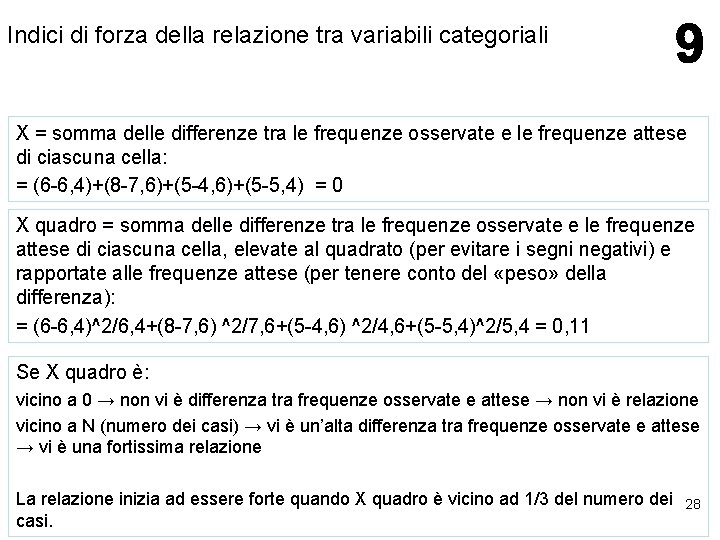 Indici di forza della relazione tra variabili categoriali X = somma delle differenze tra Indici di forza della relazione tra variabili categoriali X = somma delle differenze tra