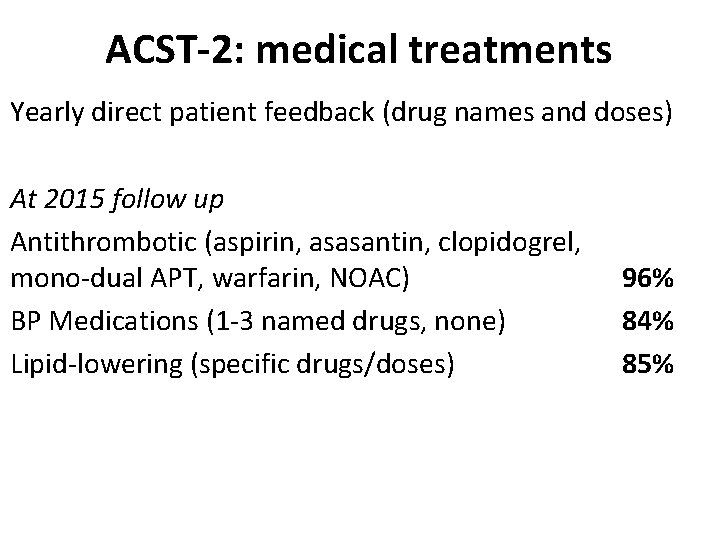 ACST-2: medical treatments Yearly direct patient feedback (drug names and doses) At 2015 follow