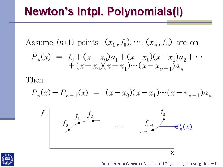 Newton’s Intpl. Polynomials(I) Department of Computer Science and Engineering, Hanyang University 