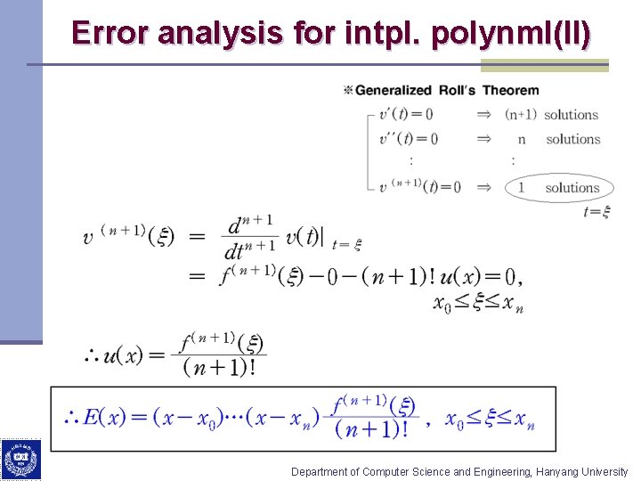 Error analysis for intpl. polynml(II) Department of Computer Science and Engineering, Hanyang University 