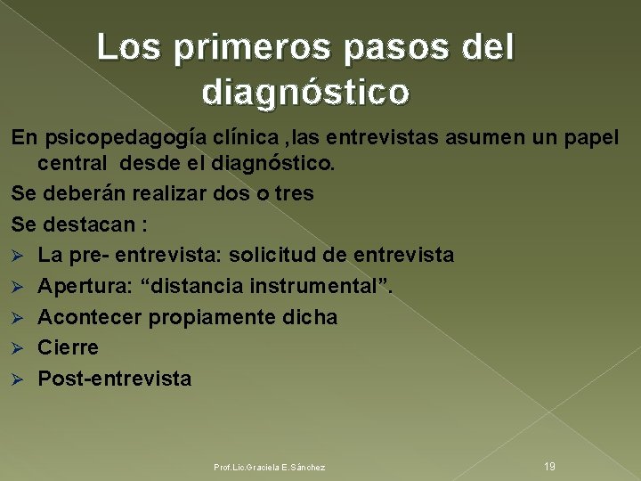 Los primeros pasos del diagnóstico En psicopedagogía clínica , las entrevistas asumen un papel