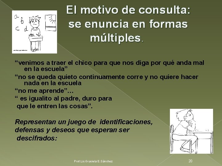 El motivo de consulta: se enuncia en formas múltiples. “venimos a traer el chico